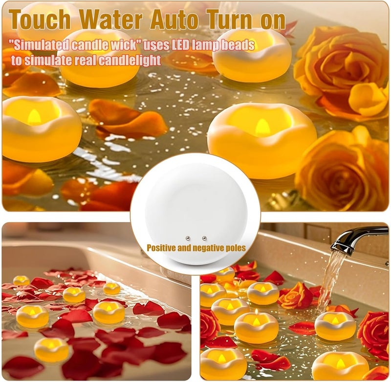 Eynshoo 12 Pack Floating Candles,3-Inch Waterproof LED Tea Lights–Realistic Flickering Flame,160-Hour Battery, Flameless&Safe, Auto On/Off for Centerpieces,Pool, Weddings,Halloween, Parties - Image 5